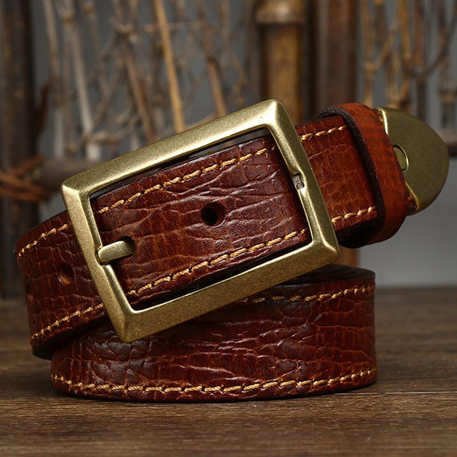 3.3CM Mens Belts Luxury Retro Super Thick Genuine Leather Belt Ceinture Designer Brass Belt Buckle Men's Belt for Jeans