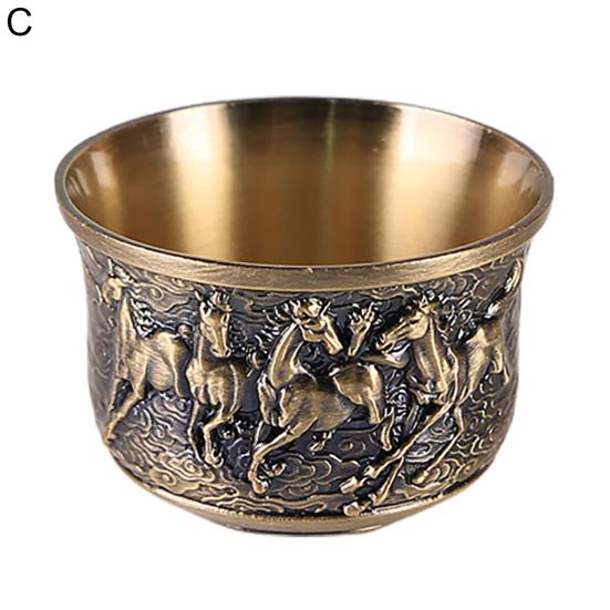 Yousheng Teacup Anti-slip Compact Size Zinc Alloy Aesthetic Relief Pattern Liquor Cup for Banquet