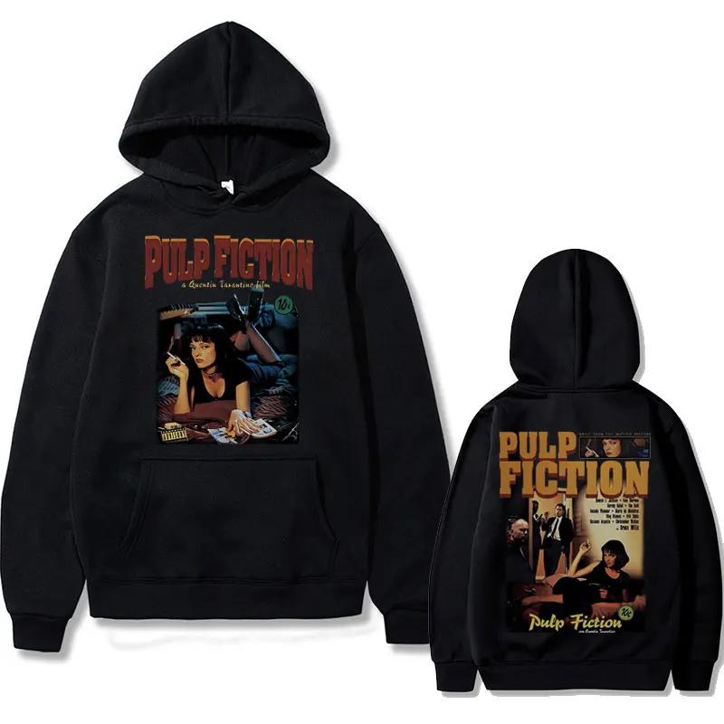 Movie Pulp Fiction Mia Wallace Print Hoodie Quentin Tarantino Hoodies Men Casual Loose Sweatshirt Male Gothic Oversized Hoodies S чёрный