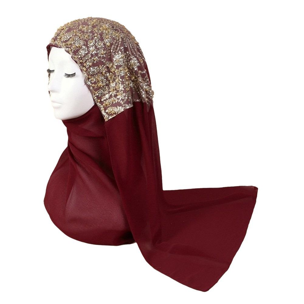 Long Islamic Turban Silk Women Headscarf Fashion Sequin Wraps Shawl Female