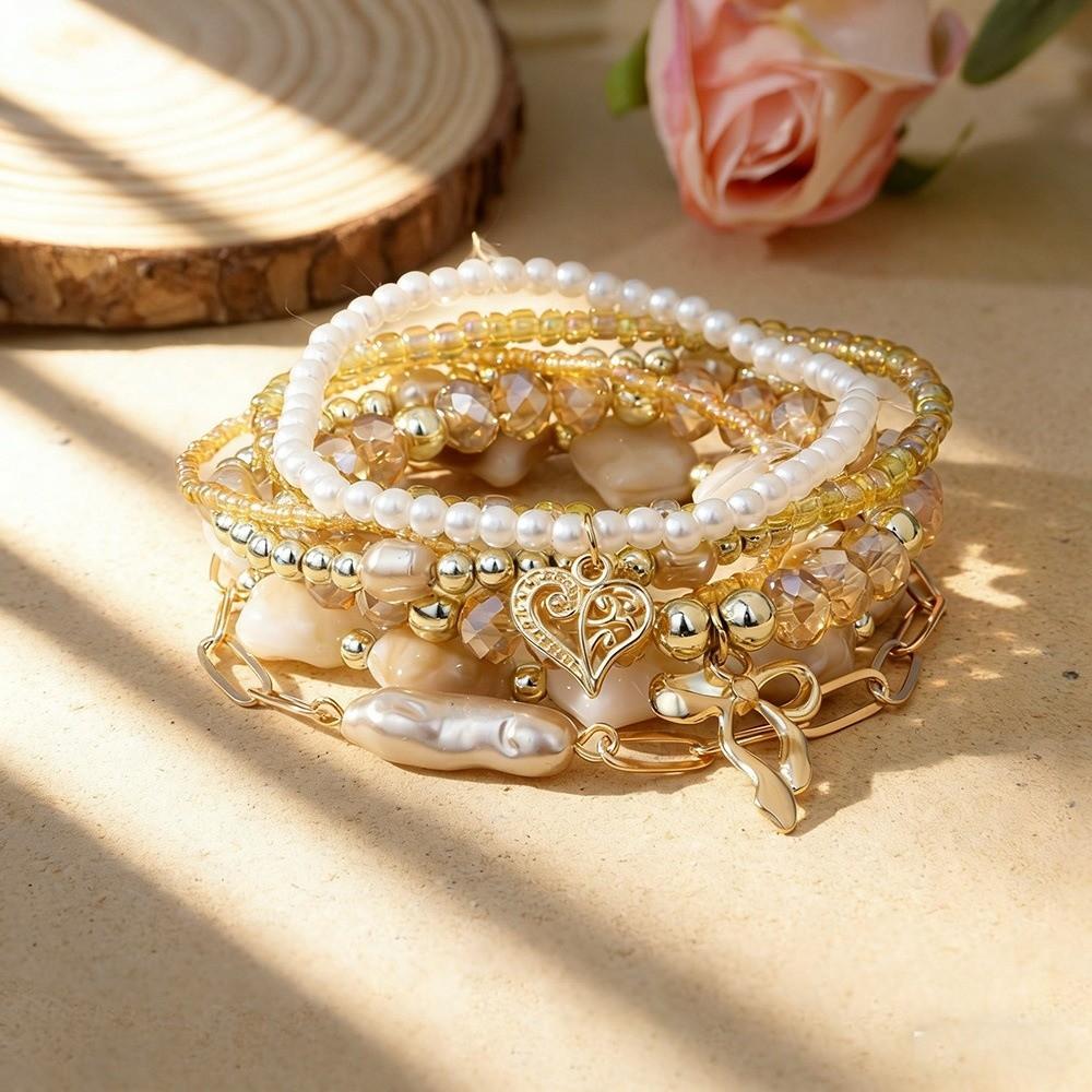 Multi-layer Design Boho Bracelet Imitation Pearl Beaded Chain Bangle Strand Bracelet  Women Jewelry