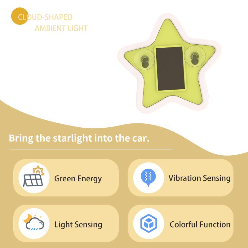 Solar Powered Ambient Lights Star Neon Automobile Interior Decorative LED Car Windshield Window Decoration with Suction Cup