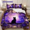 Black Cat Pattern Bedding Quilt Set Quilt Cover Pillowcase Home Decoration Birthday Gift (1 * Duvet Cover + 2 * Pillowcase, Without Core)