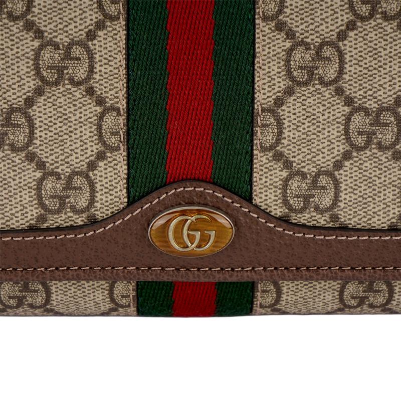 Gucci Ophidia Logo Streifen Web Kette Schultergurt Canvas und Leder Handtasche Damen Handtaschen Ebenholz Braun 546592-96IWS-8745
