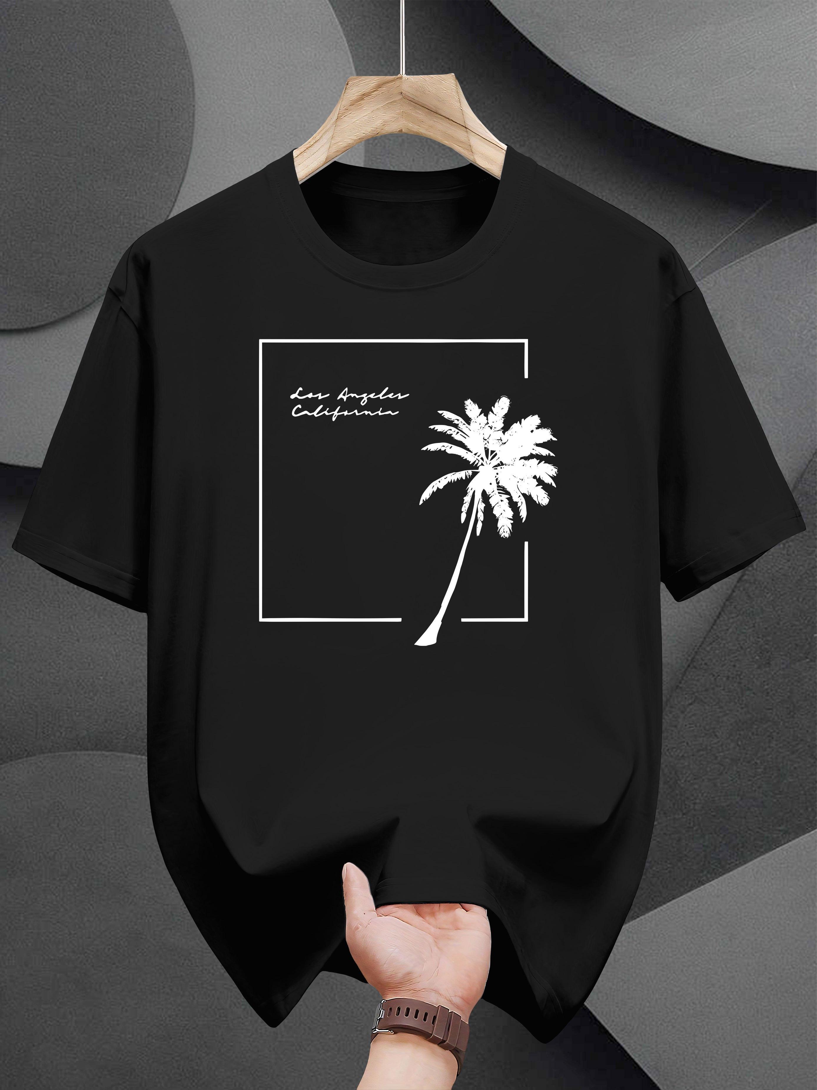T-shirt - Black with White Palm Tree & Los Angeles California Graphic Print XL