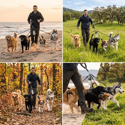 Reflective Double Dog Leash Nylon Reflective Dog Lead Comfortable Anti-Pull Leash  Dual Dog Walking