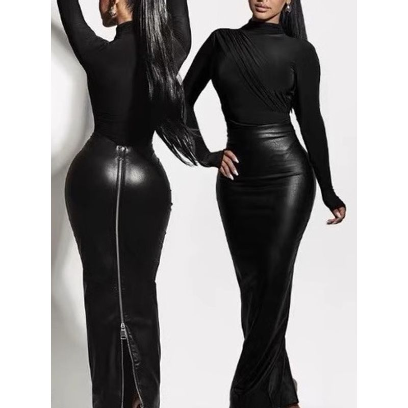 

Solid Color High Waistband Zipper Skirt High Waist Hip Skirt with Zipper Black XXL