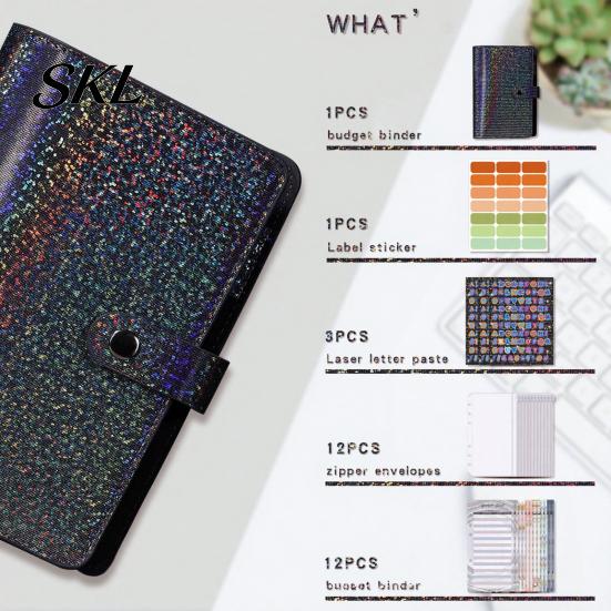 Macaron Color Notebook A6 Budget Planner Notebook, Glitter Cash Tracker Journal, Financial Refillable Accounting Organizer with Dividers for