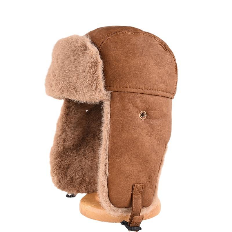 Retro Hat Men's and Women's Winter Thickened Warm Ear Protector Cotton Hat Outdoor Ski Cycling Leather Hat