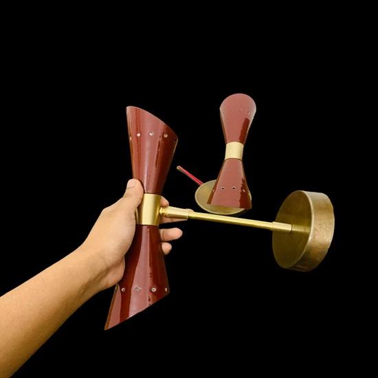 1950er Jahre Mid Century Messing Italienische Diabolo Braun Wandleuchte Leuchte 2 Glühbirnen Paar Wandleuchte Lampe