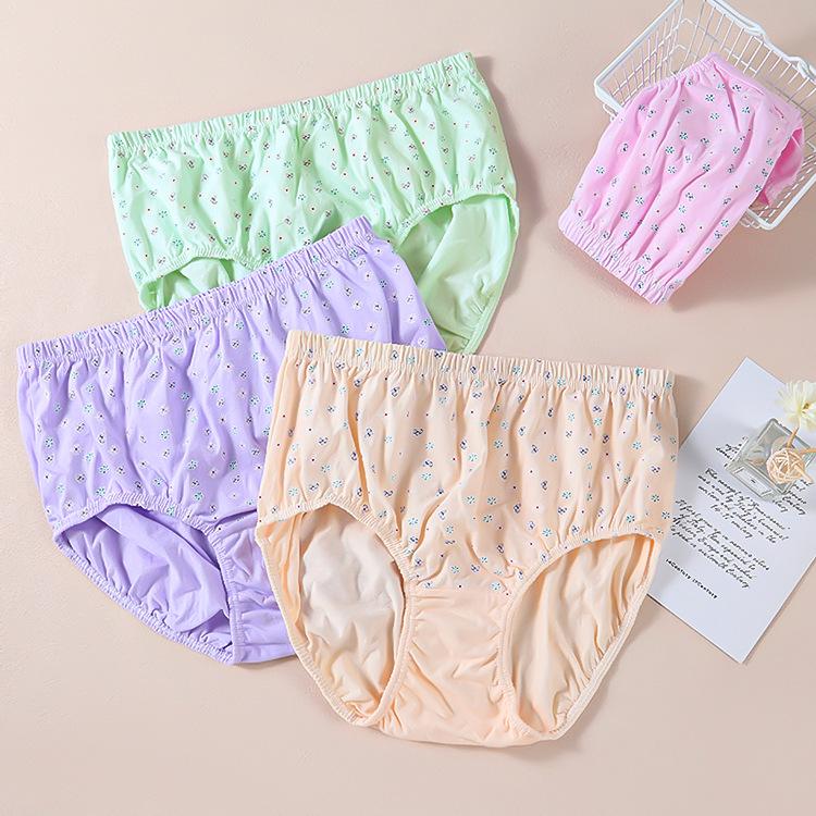100% Cotton High-Waisted Plus Size Breathable Patterned Women's Panties - Comfortable Triangle for Middle-Aged and Elderly Moms