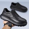 New Men Genuine Leather Casual Shoes Thick-soled Flat Platform Shoes Lace-up Chunky Sneaker