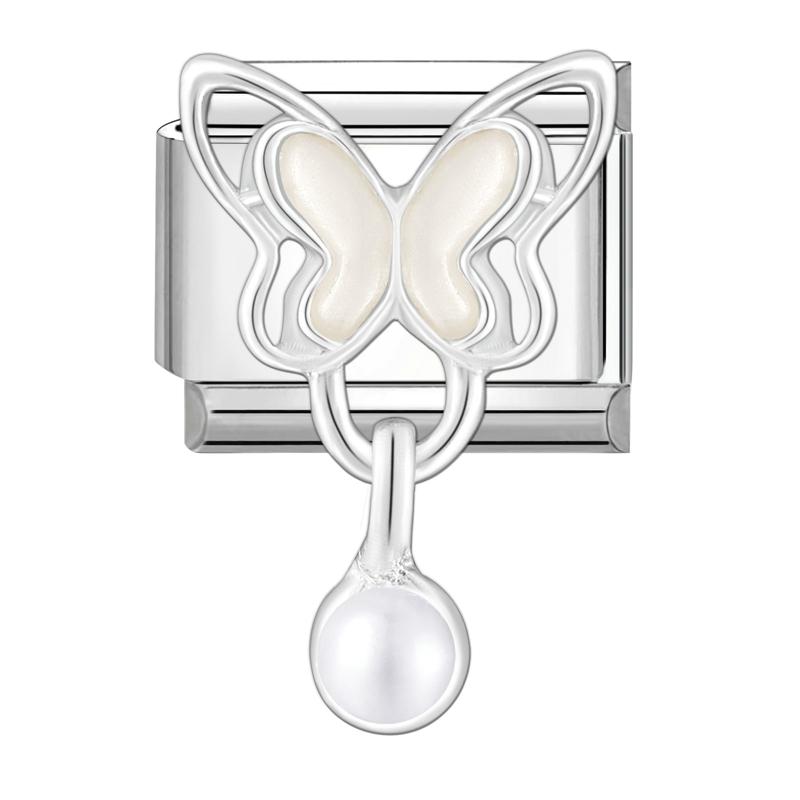 Zircone Brillante Farfalla Fiocco Cuore Link Charm Italiani Adatti per Bracciale in Acciaio Inossidabile da 9mm Gioielli da Donna Fai da Te Creazione Regali