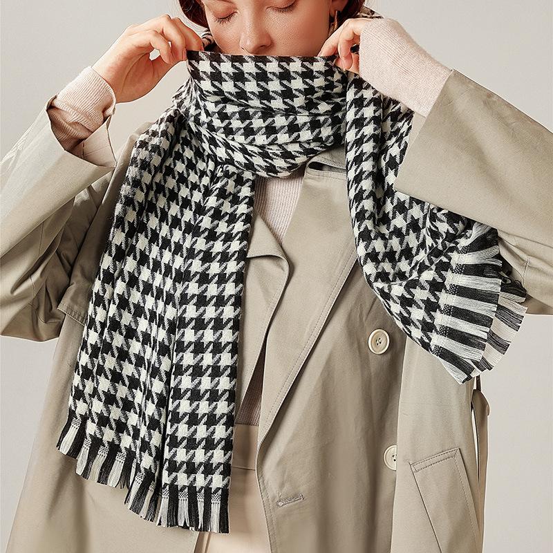 Blanket Scarf For Women Plaid Black And White Houndstooth Cashmere Warm Thick Long Pashmina Women Shawls And Scarves