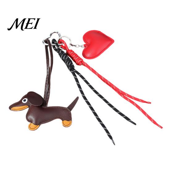 Backpack Decoration Charm Faux Leather Dachshund Keychain Pendant, Cartoon Dog Hanging Theme Key Ring Decor with Braided Rope, Handbag Decorative