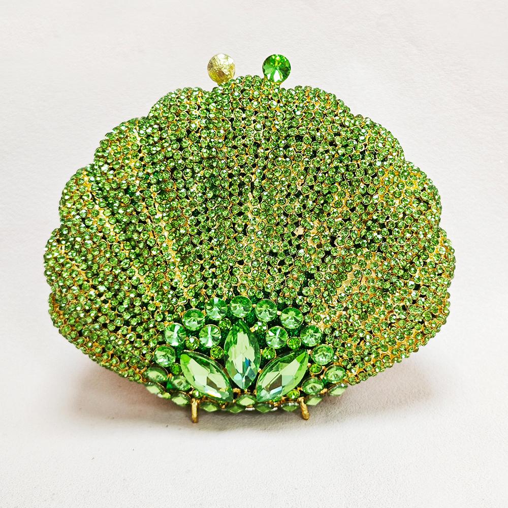 

Evening Bag Champagne/Green Oyster Pattern Lady Wedding Purse Women Crystal Clutches Diamond Lady Wedding Purse Bridal Party 18cmX13.5cmX7cm