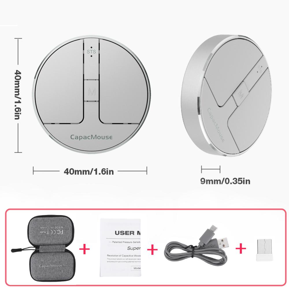 

Ultra Thin Wireless Computer Mouse 3 Mode Mini Capacitive Mice BT5.2/2.4G/USB 3 Adjustable DPI w/ Receiver for Laptop PC