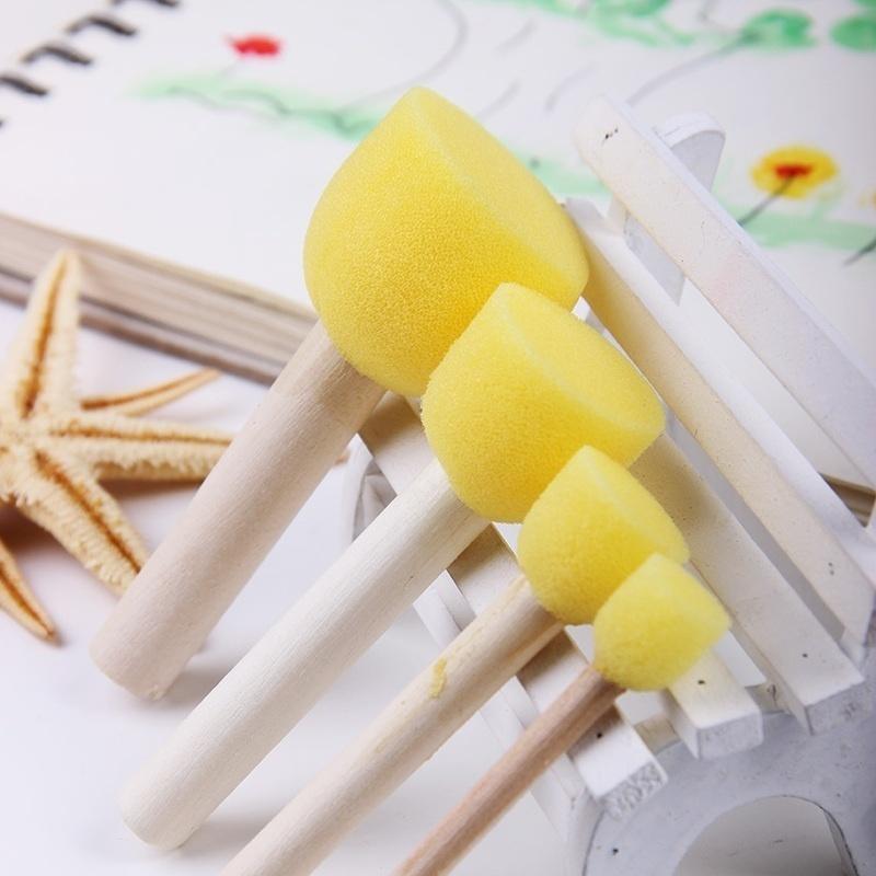 4PCS/Set Drawing Toys Yellow Sponge Paint Brush Wooden Handle Painting Graffiti Kids DIY Doodle Toys