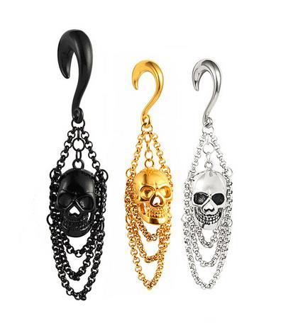 Long Decorative Skull Plug Gold - Pt-083 6 Mm