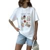 T-shirt Blanc Imprimé Coton Manches Courtes Casual Mignon pour Femme - Été Coupe Ample, Polyvalent, Anti-Âge