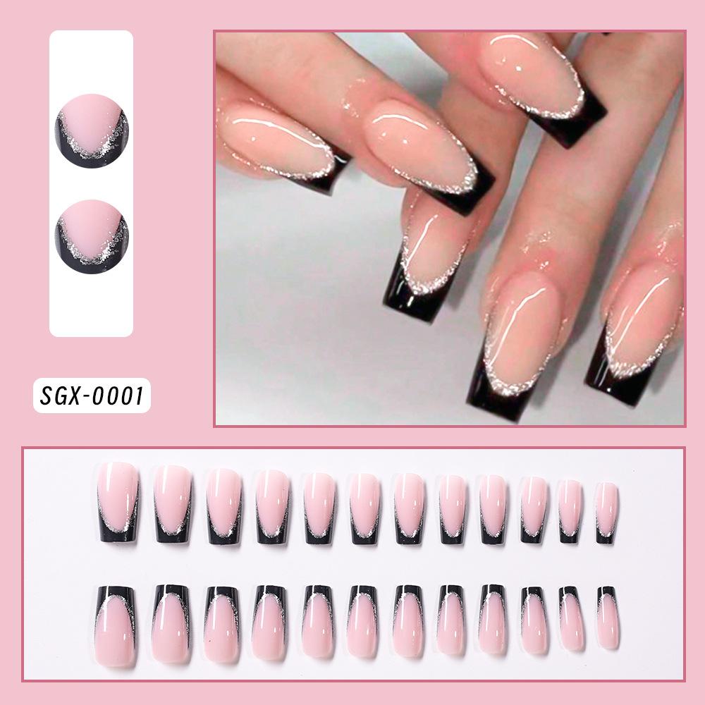 24pcs Long Coffin-Shaped White French Manicure Fake Nails Press On Nails Elegant Style For Women Girls For Daily Wear Or Parties Nail Supplies