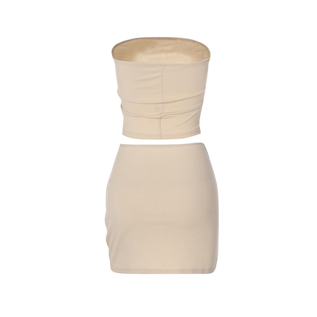 Women's Solid Color Sleeveless Line Top Top Slim Short Skirt Short 2-piece Set