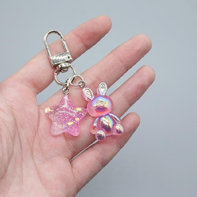 Stylish Key Chain Accessory Translucent Star and Rabbit Pendant Keyring Ornament