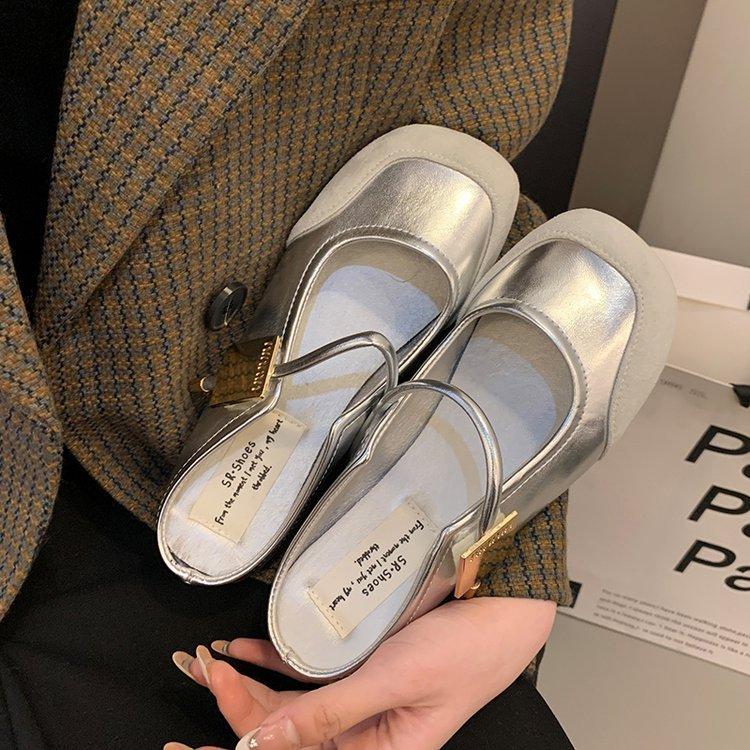 

Flat-bottomed French small fragrant wind bag head half slippers women s shoes wear 2025 new summer Mary Jane half tray sandals 40