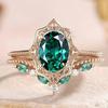 European & American Style Green Zirconia Gold-Plated Engagement Ring Set - 2-Piece Women's Jewelry Bestseller