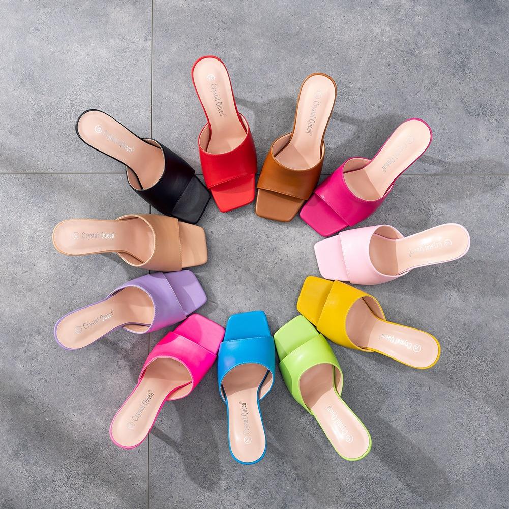 9cm Square Toe High Heel Sandals Slippers Wine Glass Heel Temperament Pearl Beaded Women's Shoes White Fish Mouth Shallow Mouth Sandals
