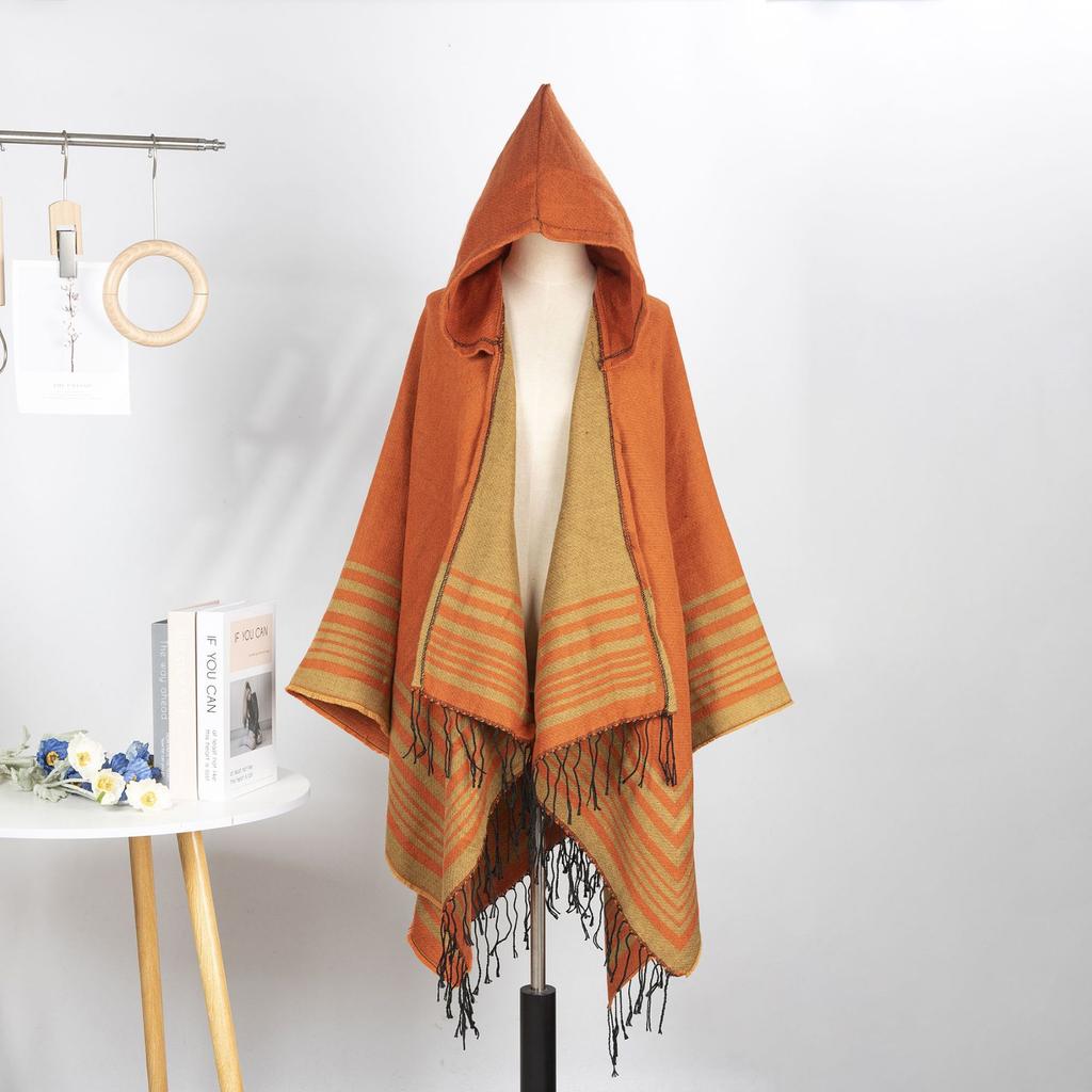 Striped Tassel Shawl Women'S Simple Leisure Travel Photo Scarf Comfortable Indoor Cold Scarf Cape