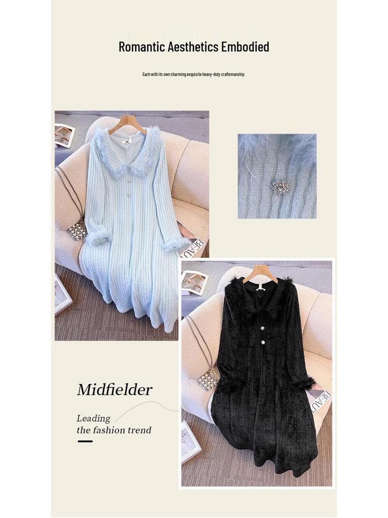 Plus Size Women's Slimming Knit Dress for Autumn/Winter - Versatile Long Sleeve Skirt (130-300 Jin)