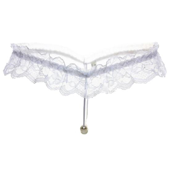 Women Sexy Faux Pearl Decor Crotch Thong Lace G-string Panties Underwear