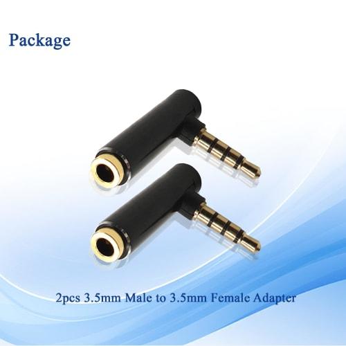 VolutyTek 90 Degree 3.5mm Male to Female Headphone Adapter 1/8 Inch Right Angle Stereo Connector for MP3 Player (2pcs)