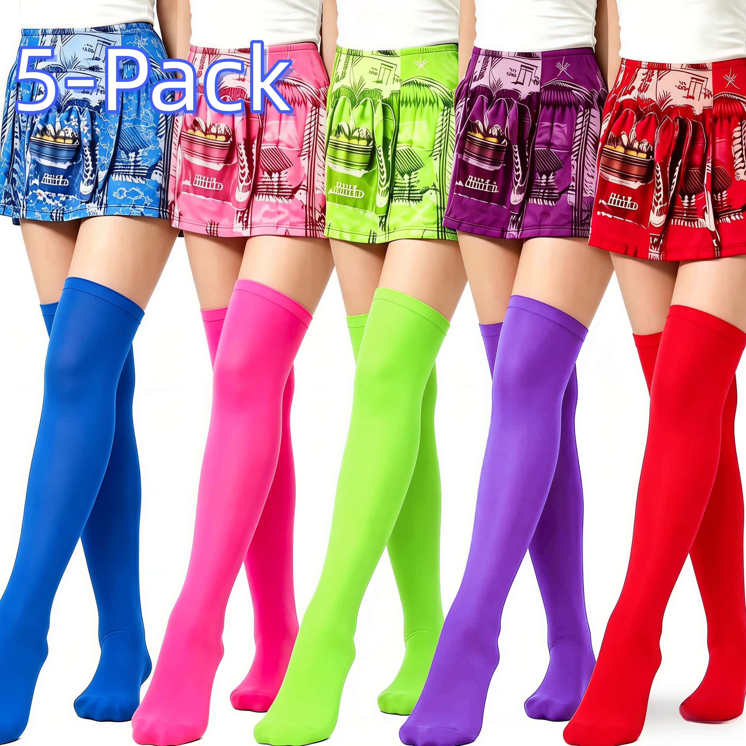 

Women S 5 Pairs Multicolor Thigh High Socks Stretchy Over The Knee Socks Fashionable High Tube Socks For Daily Party Casual One Size