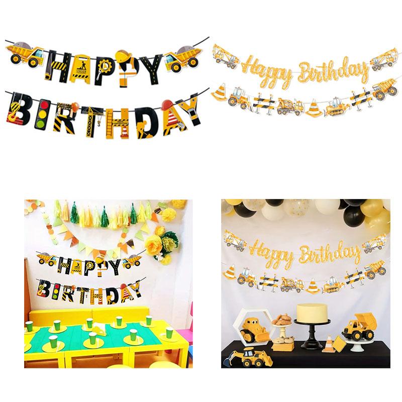 Tractor Truck Letter Red Lights Party Decoration Construction Truck Hanging Banner Construction Theme Birthday Banner