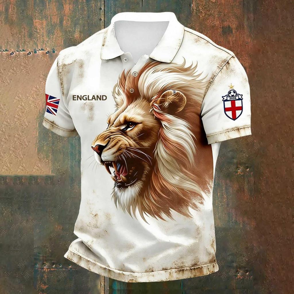 Men's Football Polo Shirt Classic Fit Short Sleeve Sports Jersey with Button Collar and Printed Design Suitable for Casual Wear