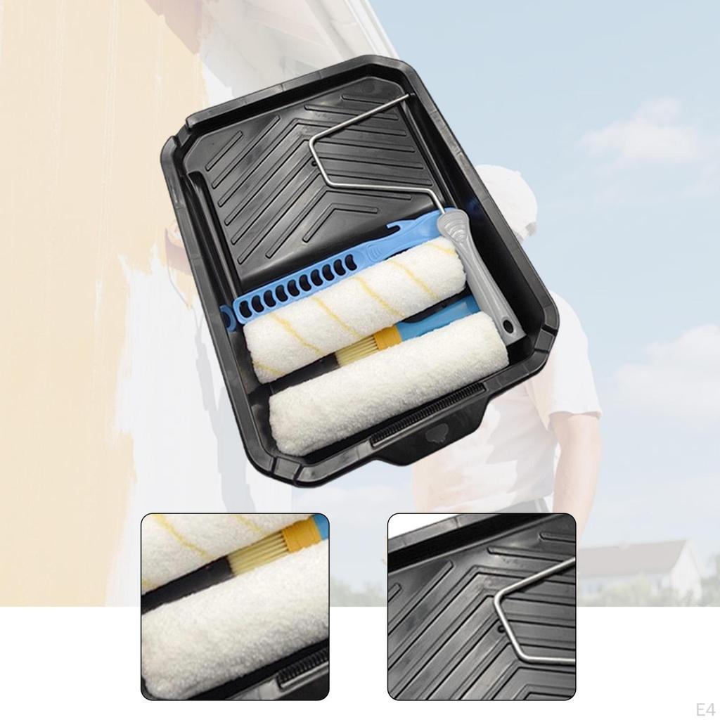 3 Pieces Paint Roller Kit Includes Frame Brush Cover Stirring Rod Tray Portable