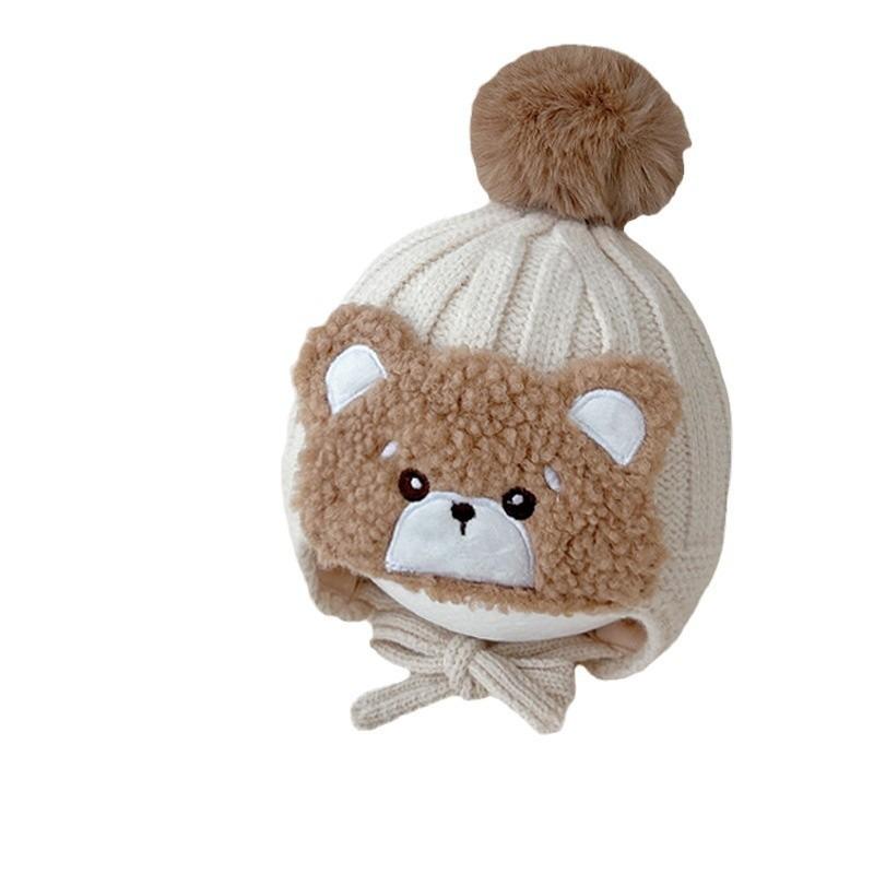 Autumn and Winter Baby Hat Cute Big Hairball Knitted Children's Ear Protection Hat Super Cute Bear Double Layer Warm Wool Hat