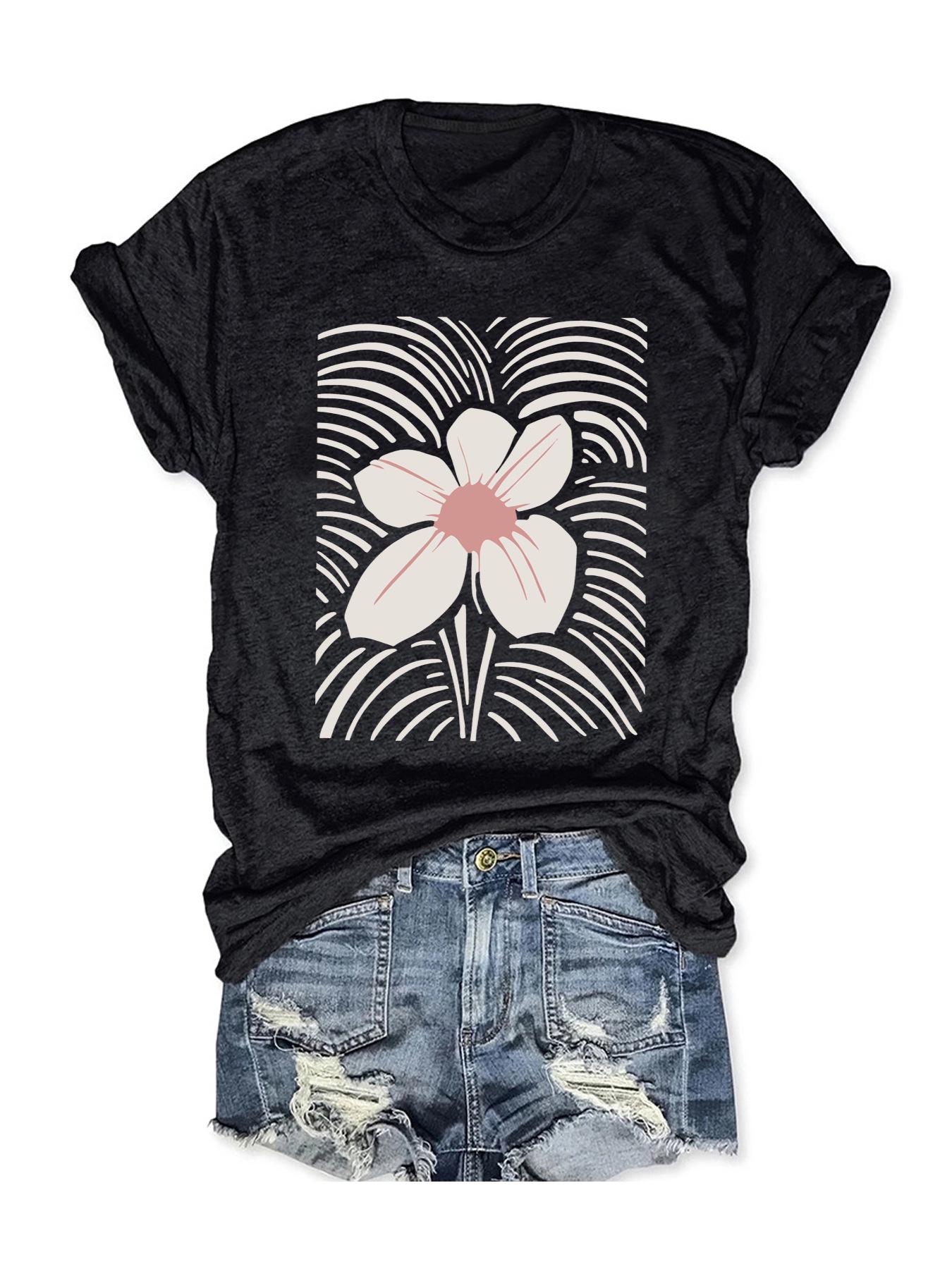 

Летняя женская футболка с круглым вырезом и короткими рукавами, повседневная, с цветочным принтом XXL