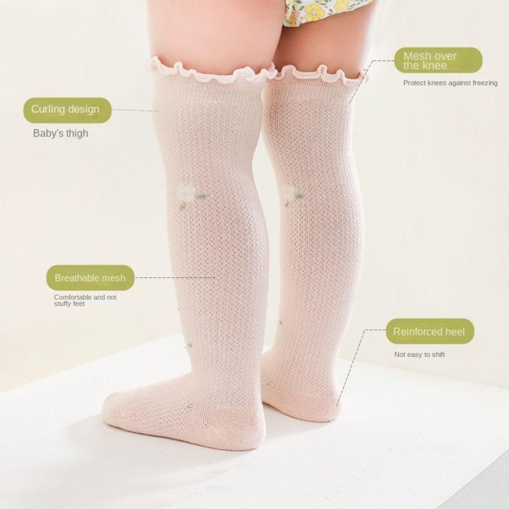 New Summer Ruffle Knee Socks Solid Color Mesh Long Stockings Elastic Breathable Baby Socks Toddler