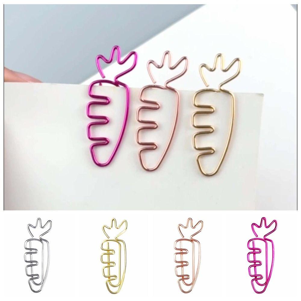 20pcs Carrot Shaped Paper Clips Cartoon Paper Decorative Clip Metal Paperclip Home