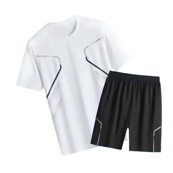 2dílná sada pánských teplákových souprav s kulatým výstřihem, krátkým rukávem, tričkem s elastickým pasem a kraťasy, rychleschnoucím sportovním oblečením
