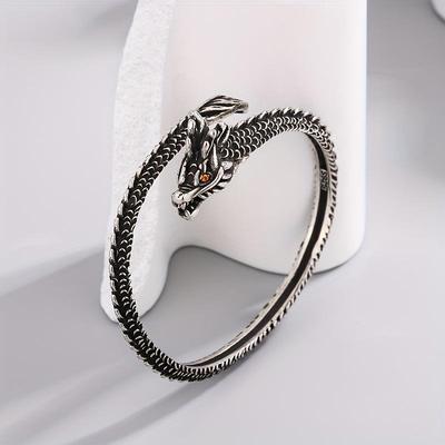 Europäisches & Amerikanisches Retro Gealtertes Rotäugiges Geister Schlangen Armband: Trendiger Hip Hop Ethno-Stil Schmuck für Herren