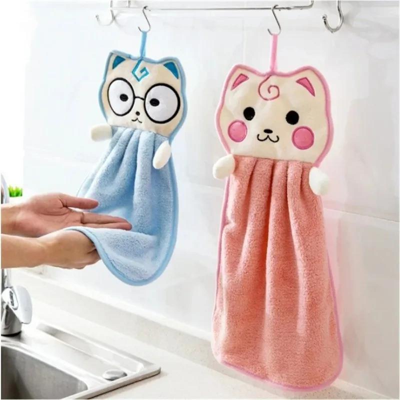 Cartoon Cat Hand Towel Thickened Kitchen Bathroom Coral Velvet Cloths Towels Home Quick Drying Children Cleaning Dishcloth