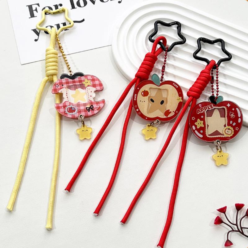 1In Photo Card Holder Cartoon Apple Shaped Photo Album Keychain For Bags Acrylic Charm Kpop Idol Photocard Protector Cover