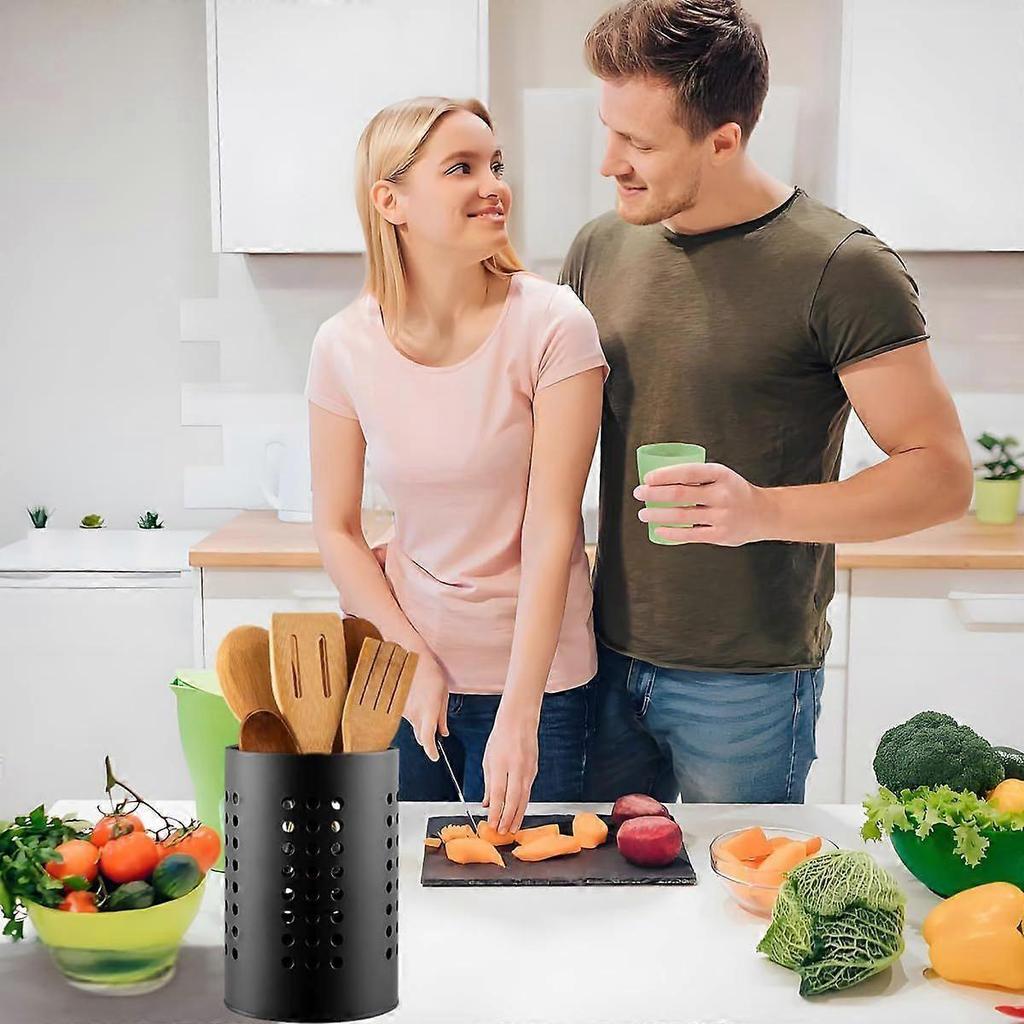 2 Pieces Kitchen Utensil Holder, Black Stainless Steel Cutlery Holder, Cutlery Basket for Organizing Kitchen Utensils Storage Pot Utensil