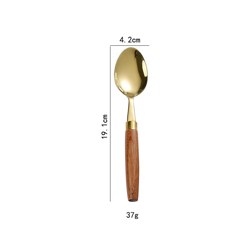 Cylindrical Wood Handle 304 Stainless Steel Cutlery Set: Knife, Fork, Spoon for Main Course & Dessert
