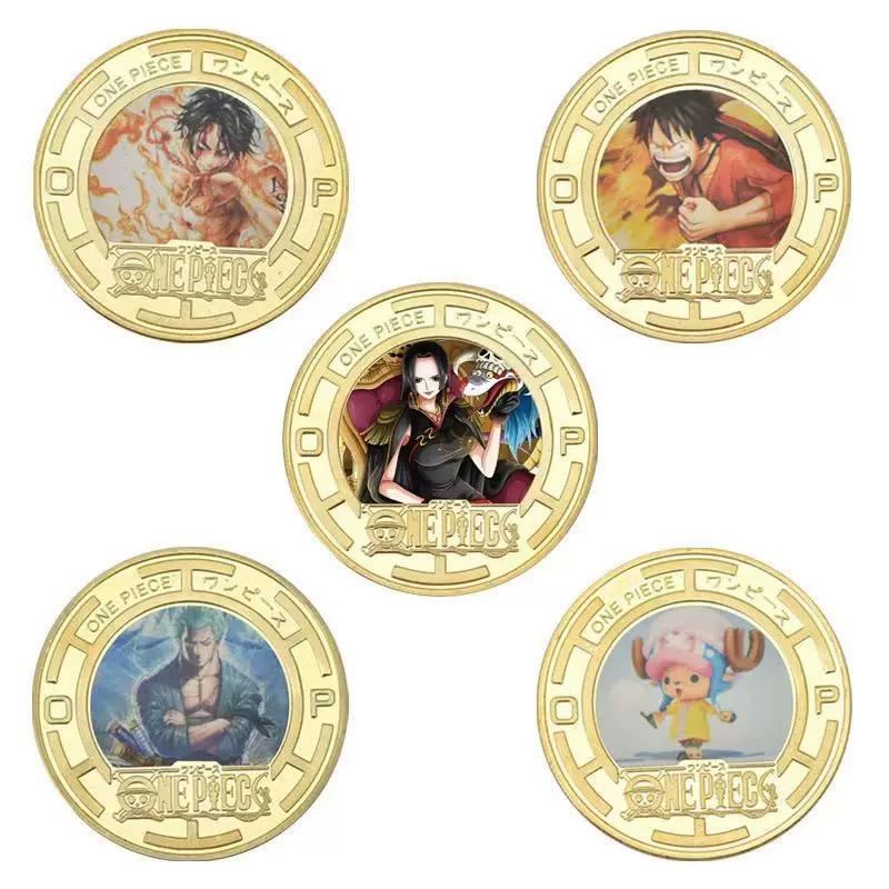 Anime Collectible Coins Set Luffy Chopper Commemorative Gold Colored Metal Coins Merchandise Children's Gift Toy Fans