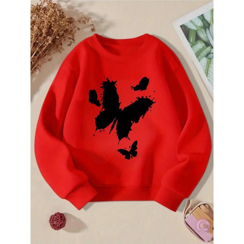 European sizes Crewneck Sweatshirt for Kids Featuring a Butterfly Splash Art Design, It Serves As Both Sportswear And Casual Attire
